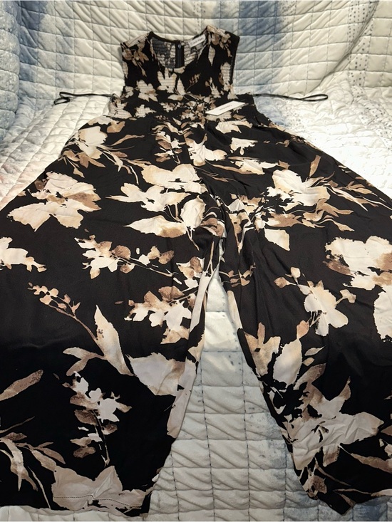 Calvin Klein Pants - Calvin Klein Black Floral Wide-Leg Sleeveless Jumpsuit